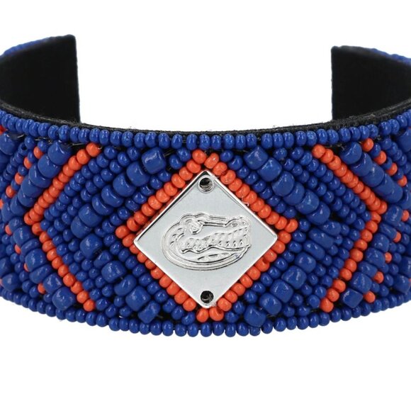 University of Florida Gators Bracelet NEW Hand Beaded Cuff Blue Orange Silver - Picture 3 of 8